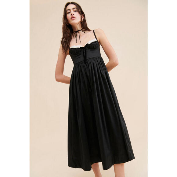 Anthropologie Dresses & Skirts - Anthropologie x For love and lemons - Black Midi Dress, Lace Trim, size XS